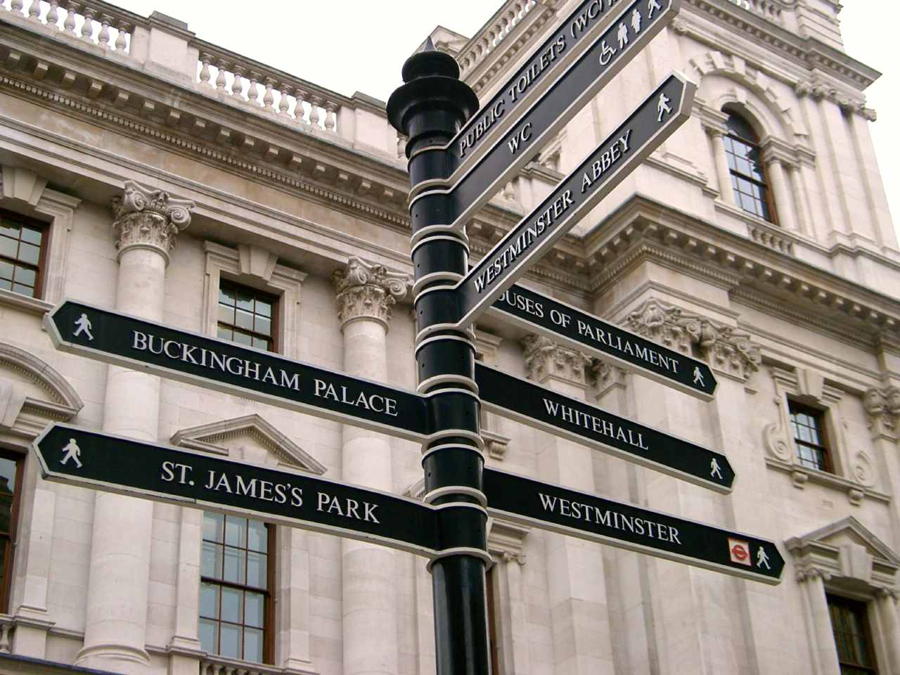 A signpost on Parliament Square with directions for nearby attractions
