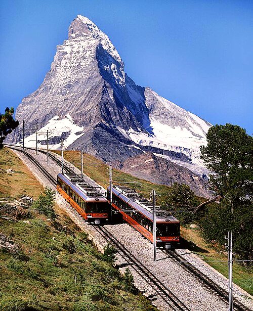 Switzerland is notable for its landscapes and tourism facilities (Matterhorn from the Gornergrat Railway).