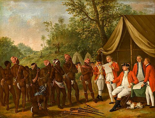 Depiction of the 1773 treaty negotiations between the British and the Garifuna