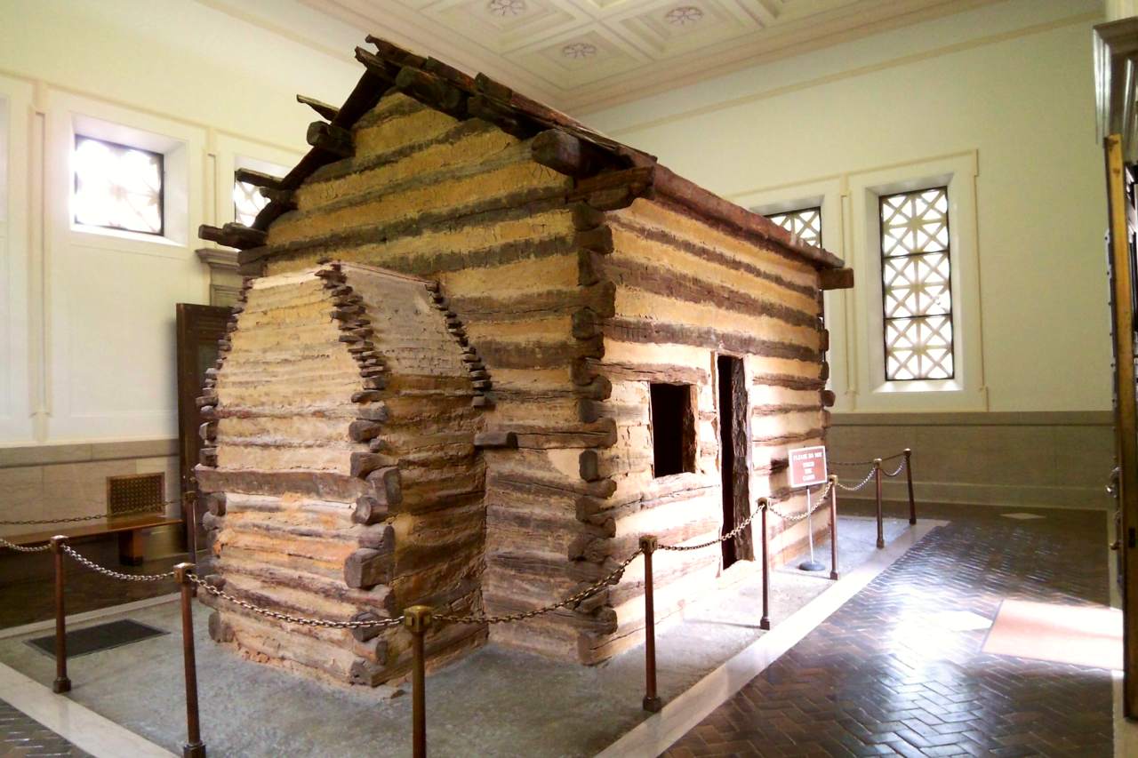The symbolic birth cabin on the traditional site of the birth of Abraham Lincoln.