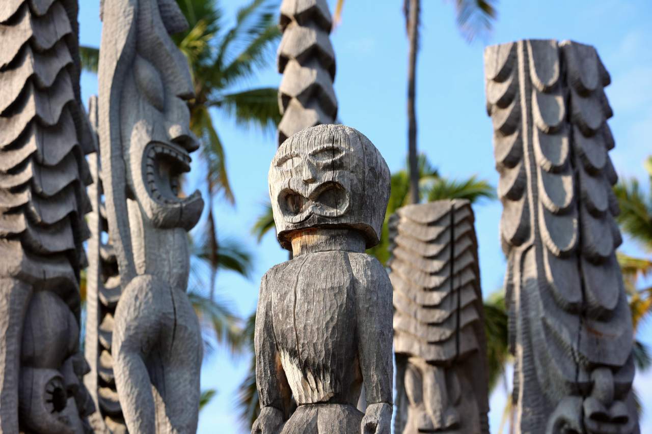 Carved wooden kiʻi
