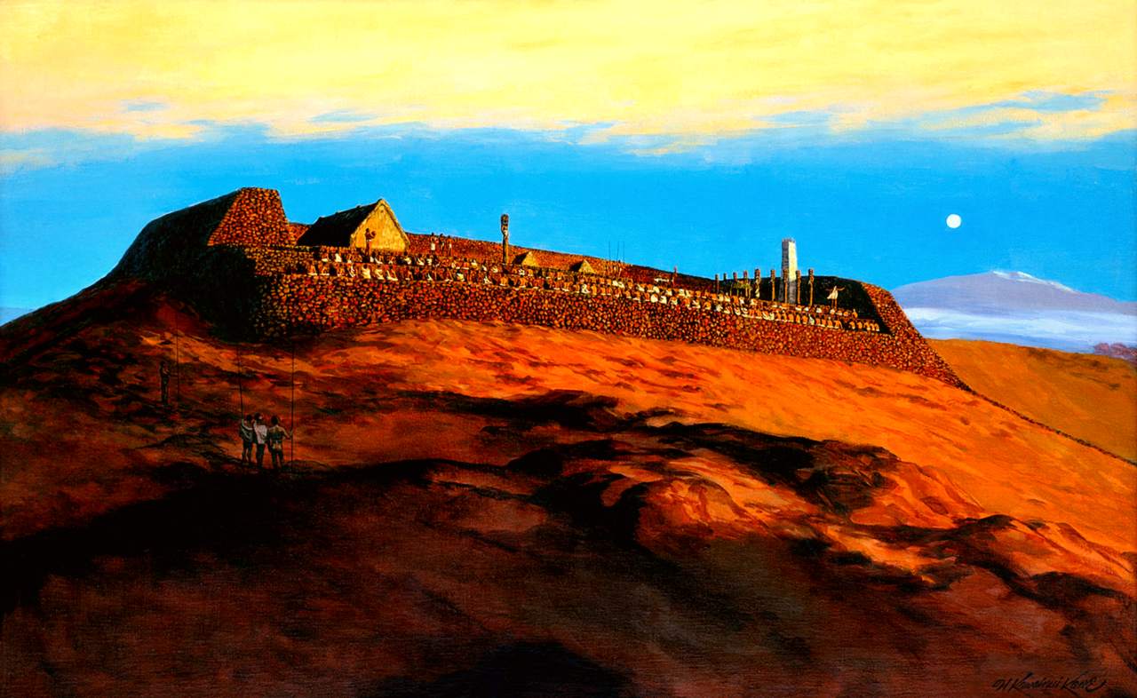 Painting of historic ceremony at Puʻukoholā Heiau