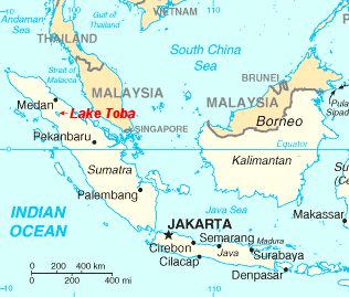 Location of Lake Toba shown in red on map