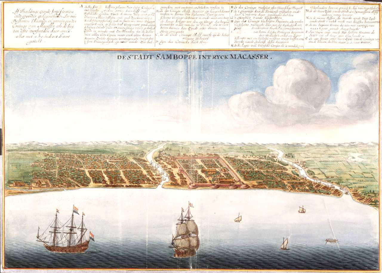 Fort Samboppe Palace within the city of Makassar, c. 1665, map by Johannes Vingboons.