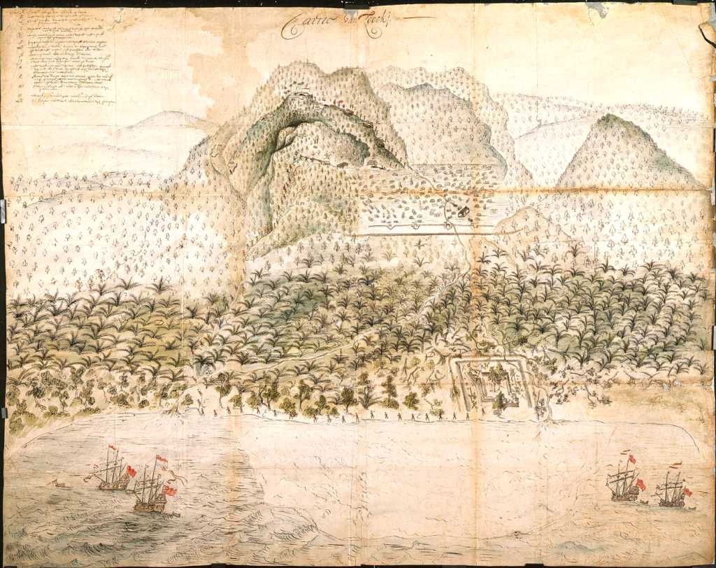 Dutch fort at Loki and Company troops in the interior, c. 1652