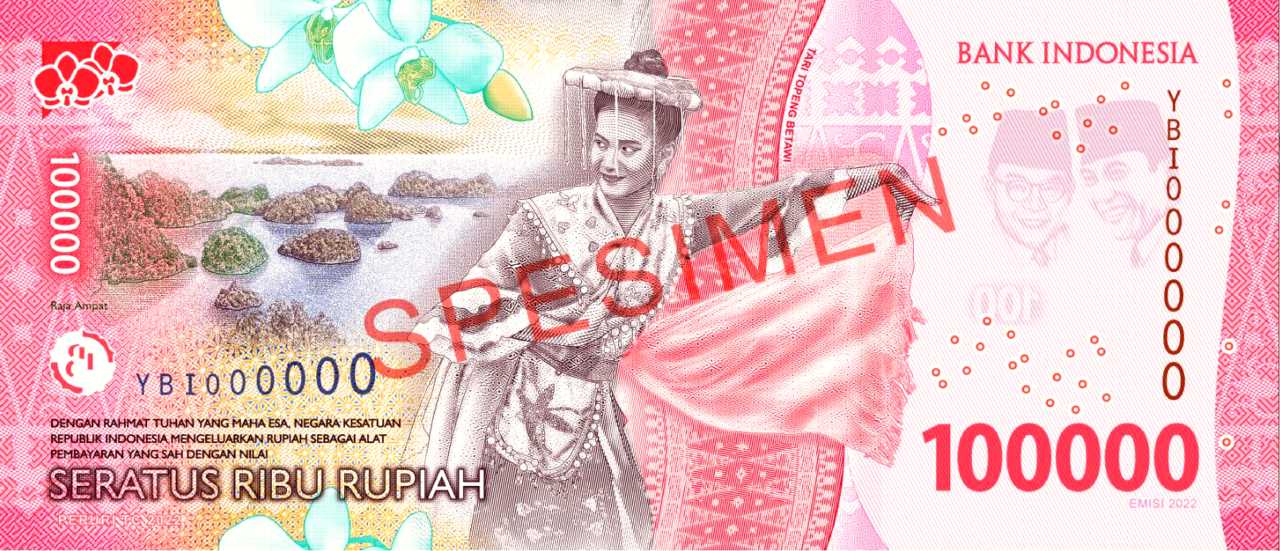 Raja Ampat Islands featured on the reverse side of the 100,000 rupiah banknote