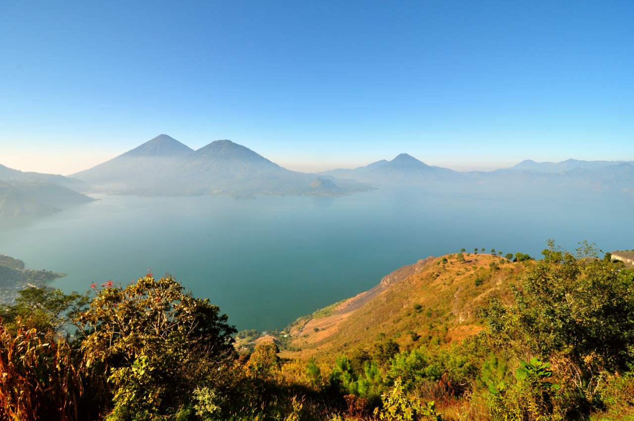 Aerial panoramic view of Lake Atitlán