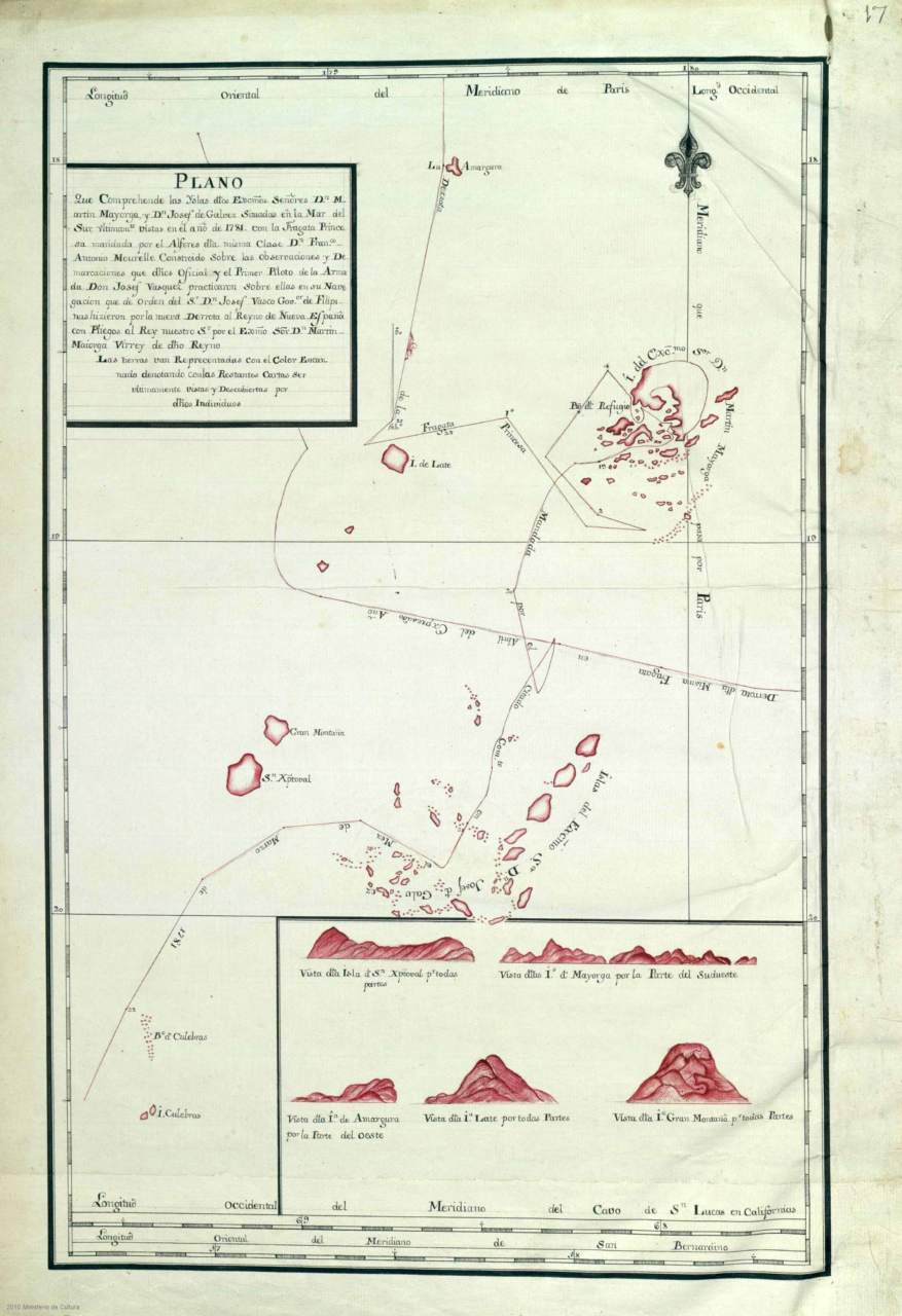 Plano que Comprehende las Yslas dlos. Excmos. Señores Dn. Martin Mayorga y Dn Josef de Galvez Situadas en la Mar del Sur : ultimamte. vistas en el año de 1781 con la Fragata Princesa