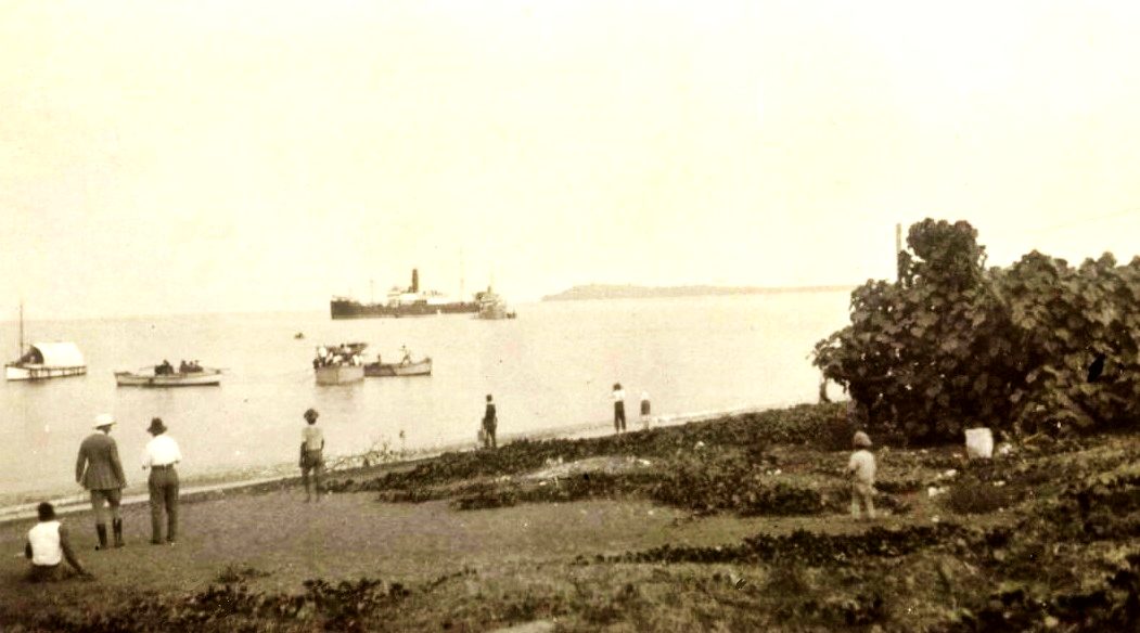 Cargo ship loading copra off Epi (early 1930s)