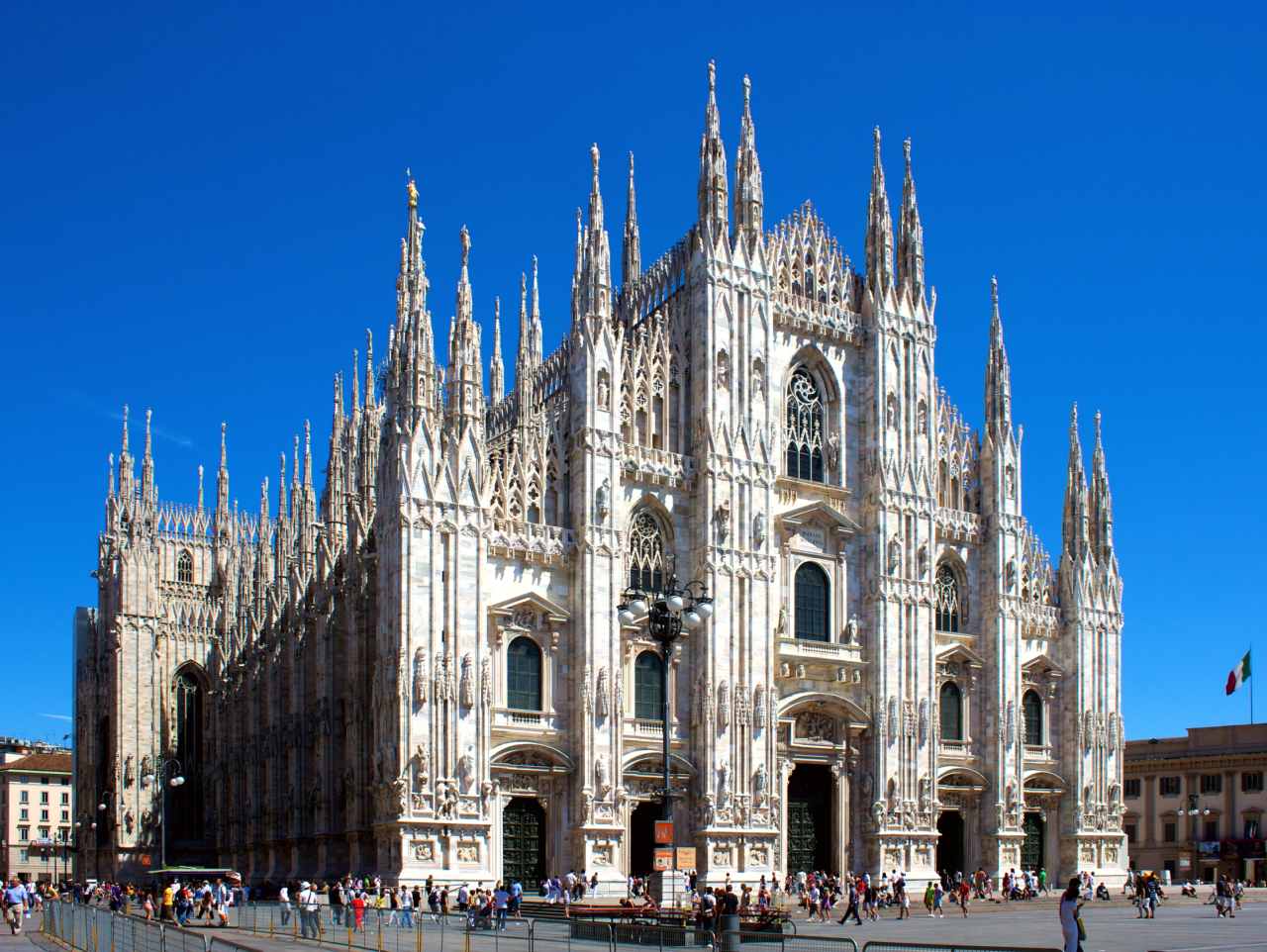 Milan Cathedral is a busy tourist spot in Milan. It is the world's 5th biggest cathedral and took over five centuries to complete.[4] Milan is the 5th most visited city in Europe and the 16th in the world, with 8.81 million tourists in 2018.[5]