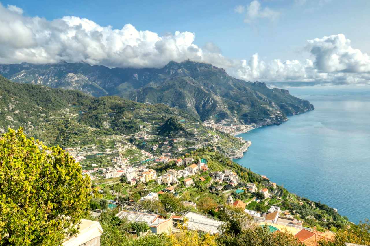The Amalfi Coast seen from Ravello, in Campania, one of the most popular tourist destinations in Italy