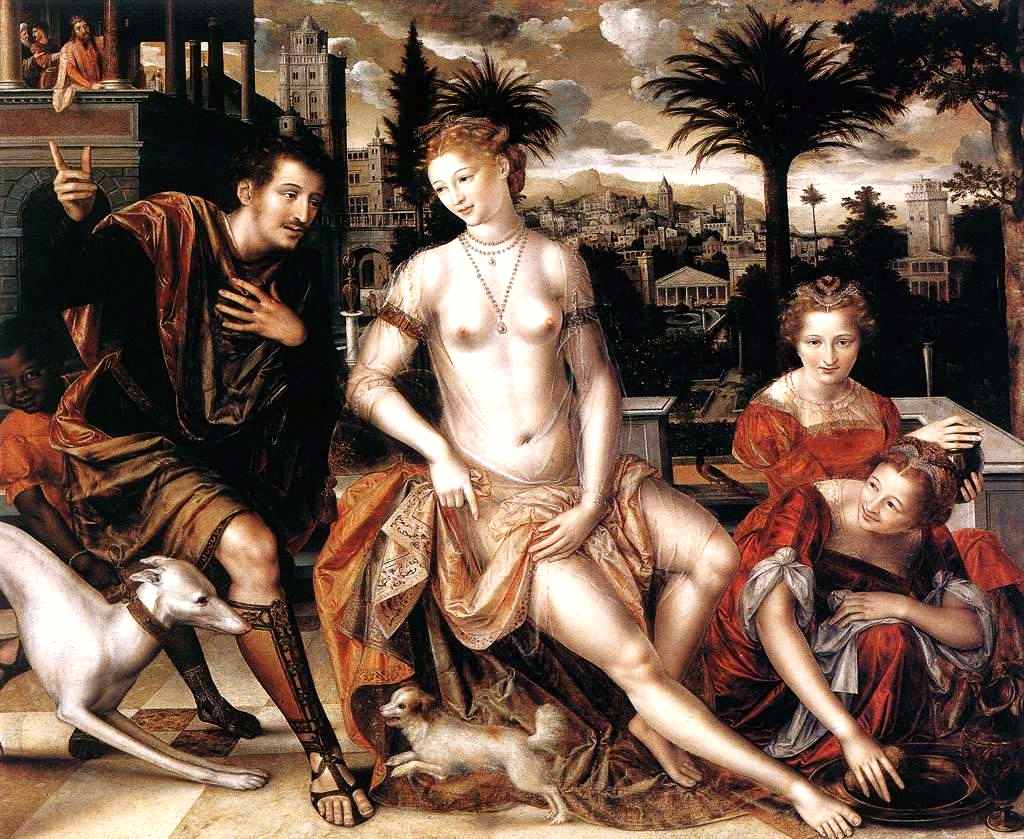 Bathsheba with David's messenger, as the king watches from his roof, 1562 Jan Massys