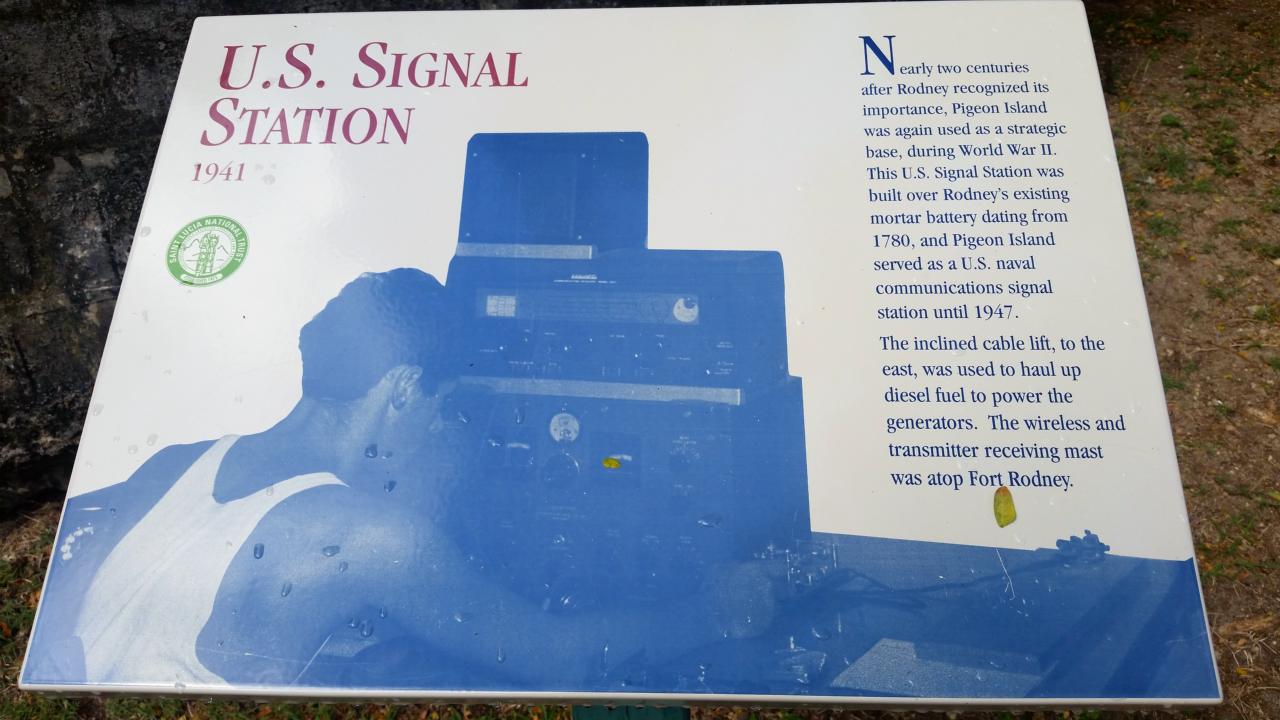 Pigeon Island historical marker for WW II