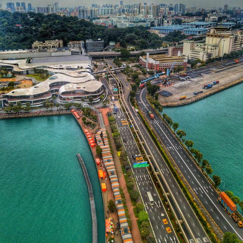 Aerial perspective of Sentosa's Bridge
