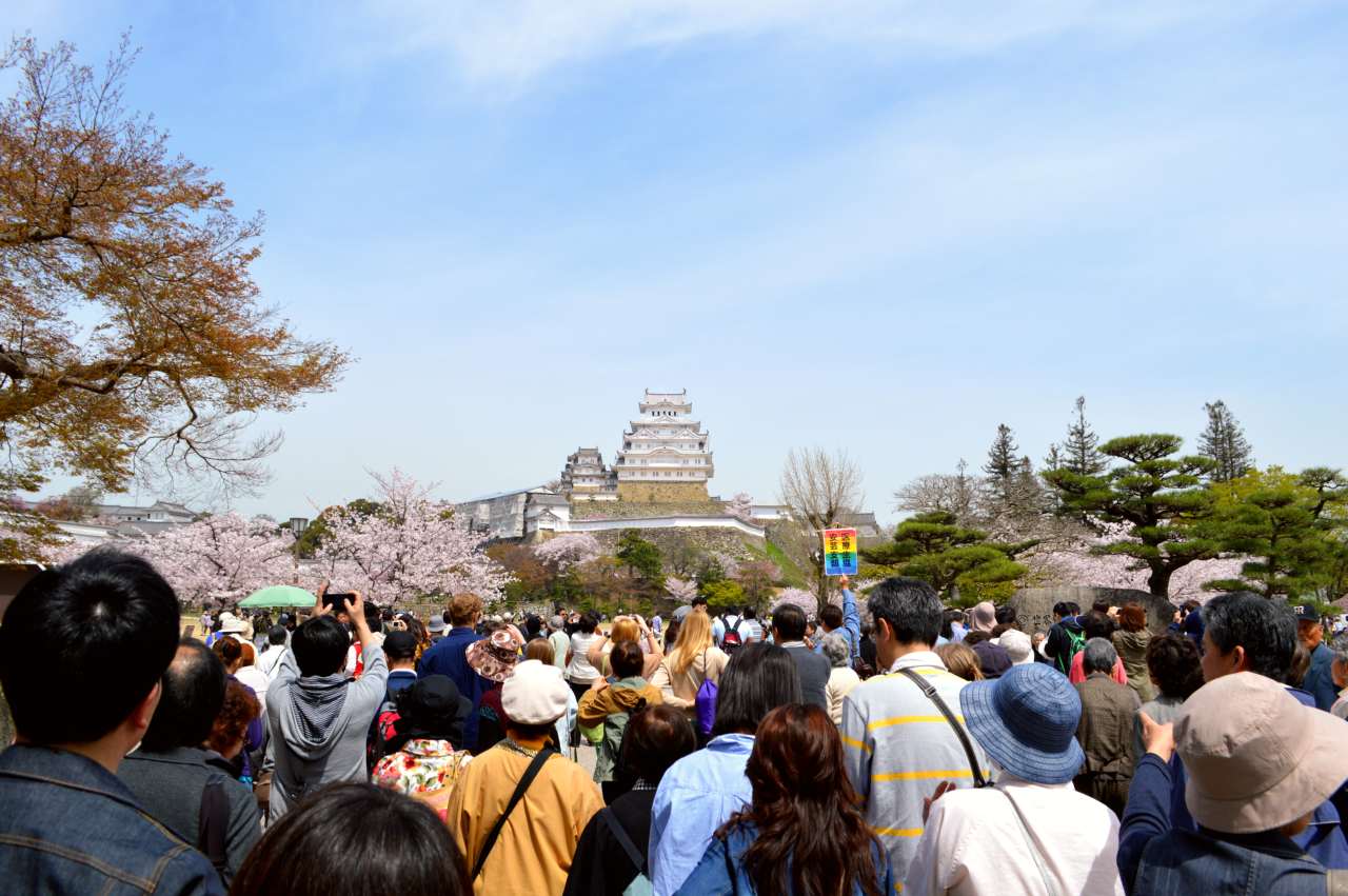 Throngs of tourists on their way to Himeji Castle in Himeji (WHS)