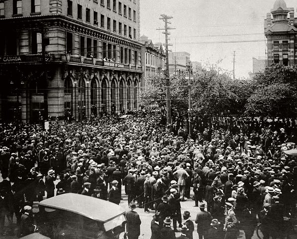 Crowd gathered outside old City Hall during the Winnipeg General Strike in 1919