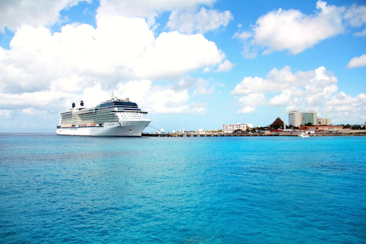 Cruise port in San Miguel de Cozumel; the ship pictured is the Celebrity Equinox.