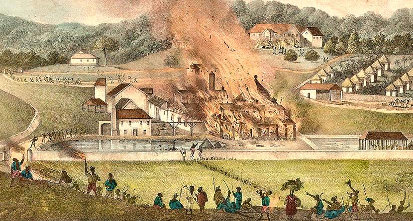 A plantation set alight during the Baptist War of 1831–32