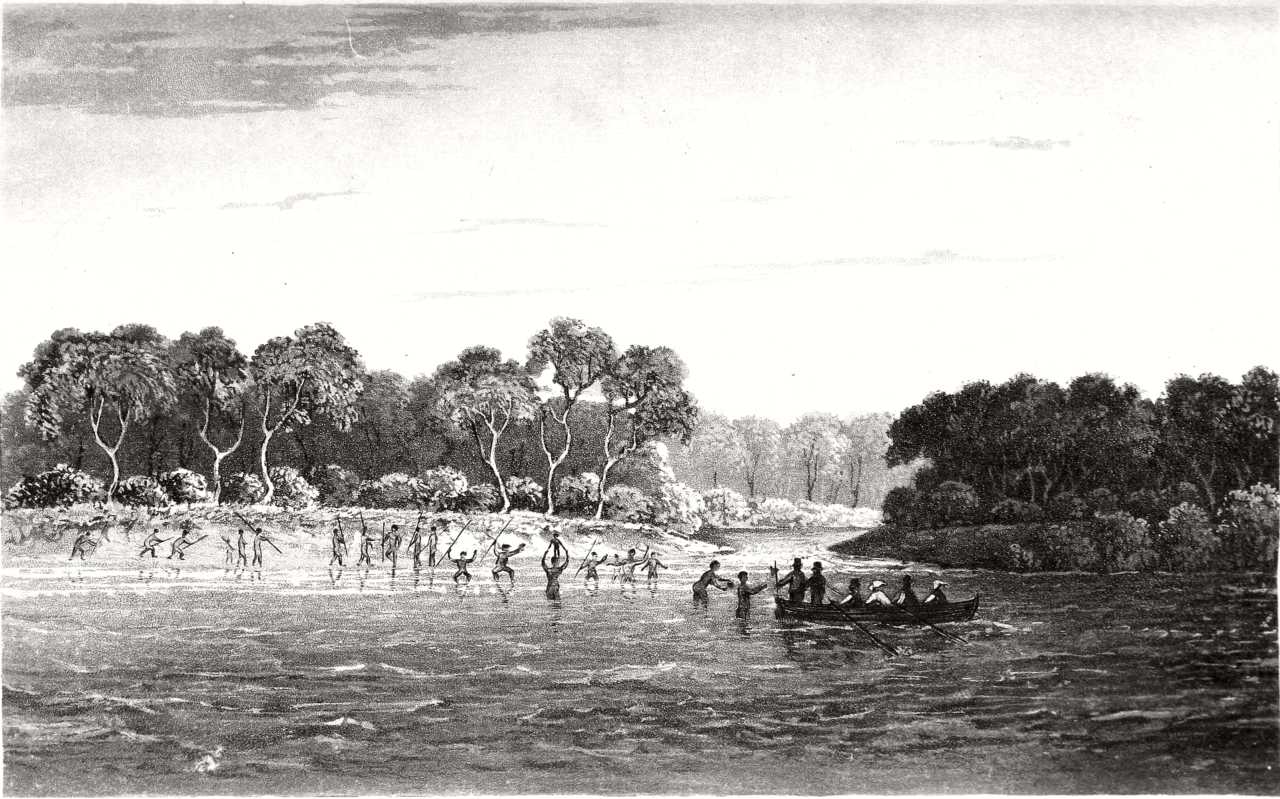 Sketch of P.P. King making contact with the Tiwi at St Asaph Bay, Melville Island, in 1818