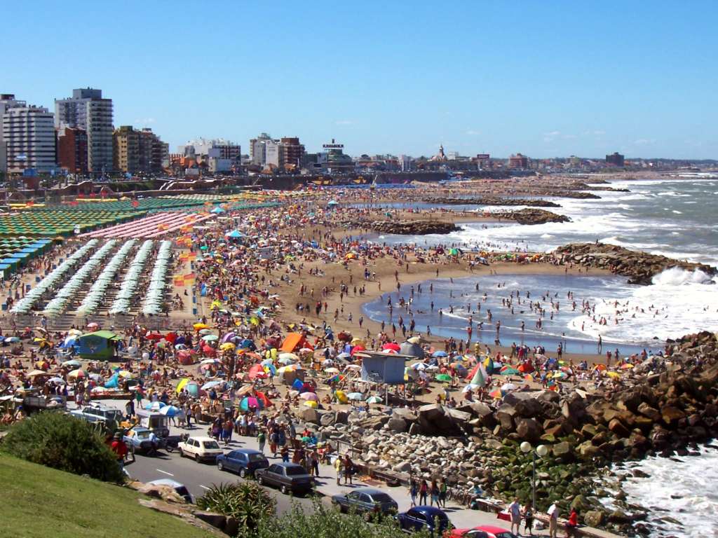 Two of the beaches of Mar del Plata during summer tourism season