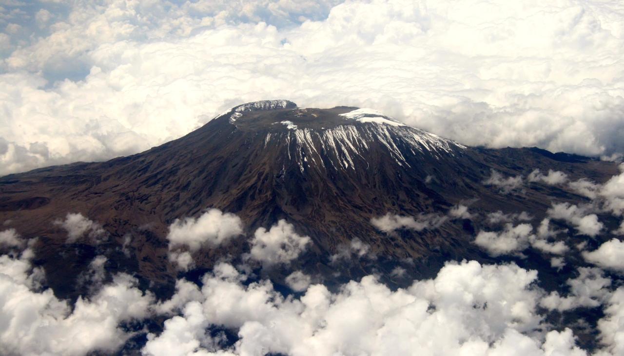 An aerial view of Mount Kilimanjaro in the year 2009