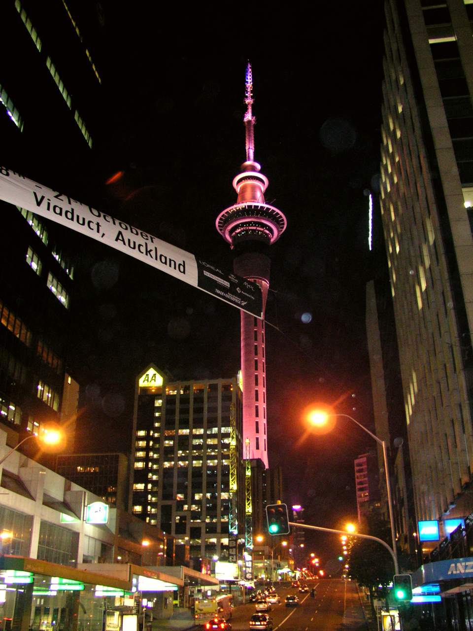 The Sky Tower, a popular attraction in Auckland, serves as an observation tower as well as featuring a revolving restaurant.[4]