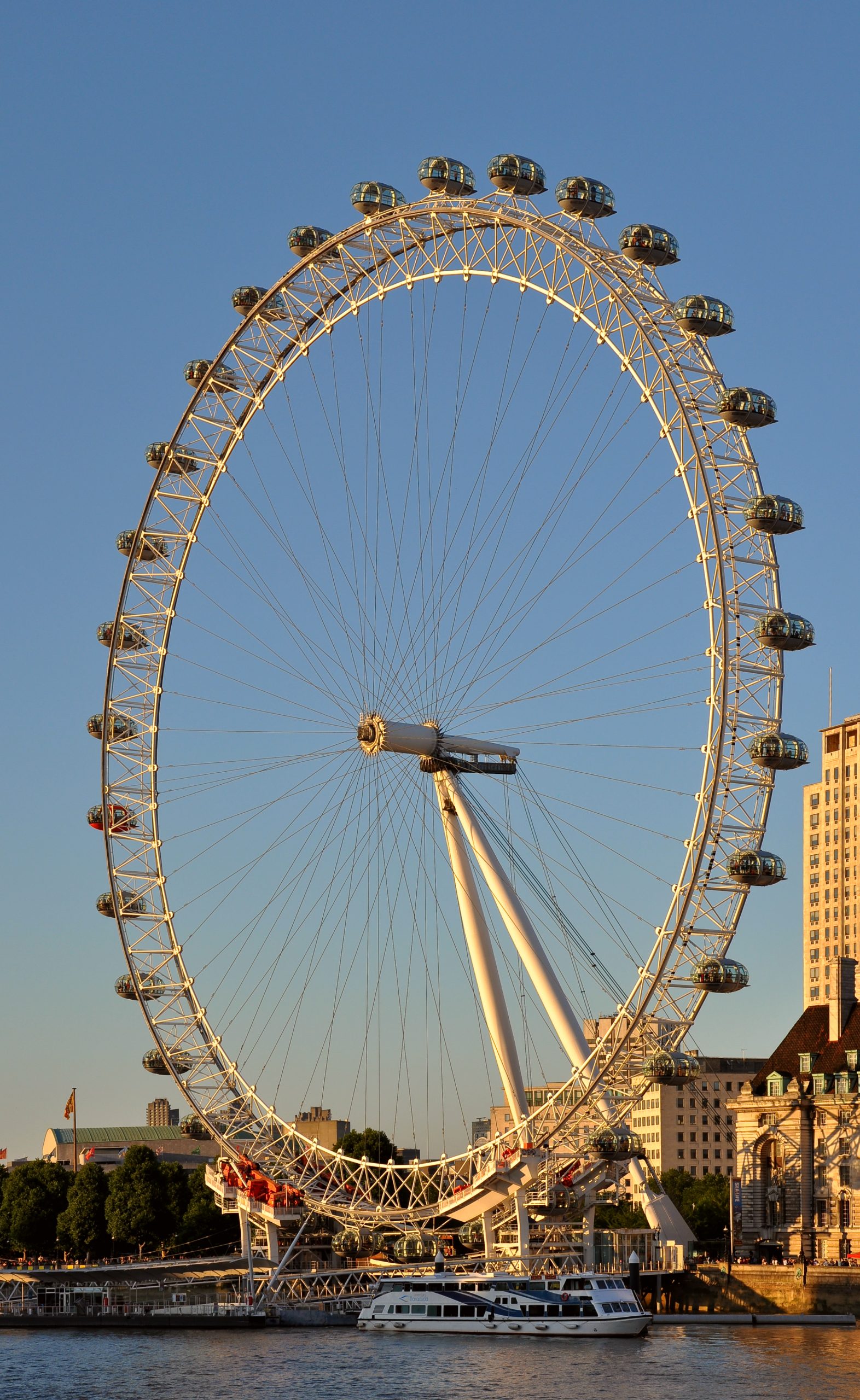 A view of the London Eye at dusk