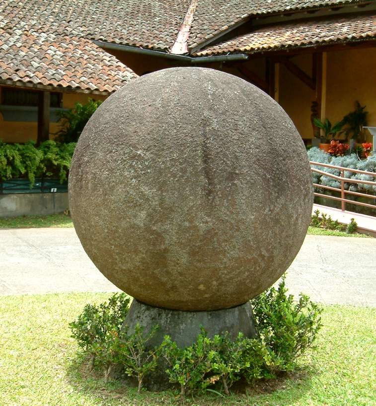 Stone sphere created by the Diquis culture in the courtyard of the National Museum of Costa Rica. The spheres are part of the country's cultural identity