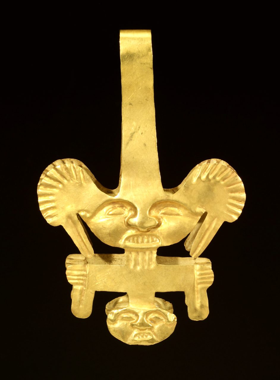 Calima culture gold ceremonial tweezers from Walters Art Museum.