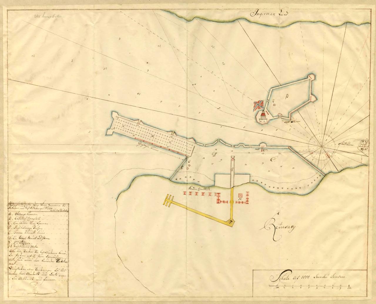 Map of the harbour and nearby fortifications of Kronstadt, 1724
