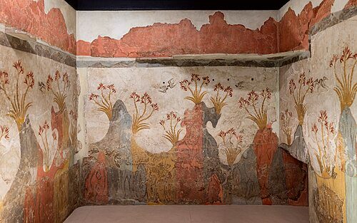 Springtime landscape in a Fresco from the Bronze Age, Akrotiri