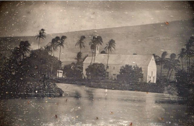 View of Waiola Church and the island of Mokuʻula and Mokuhinia, c. 1855