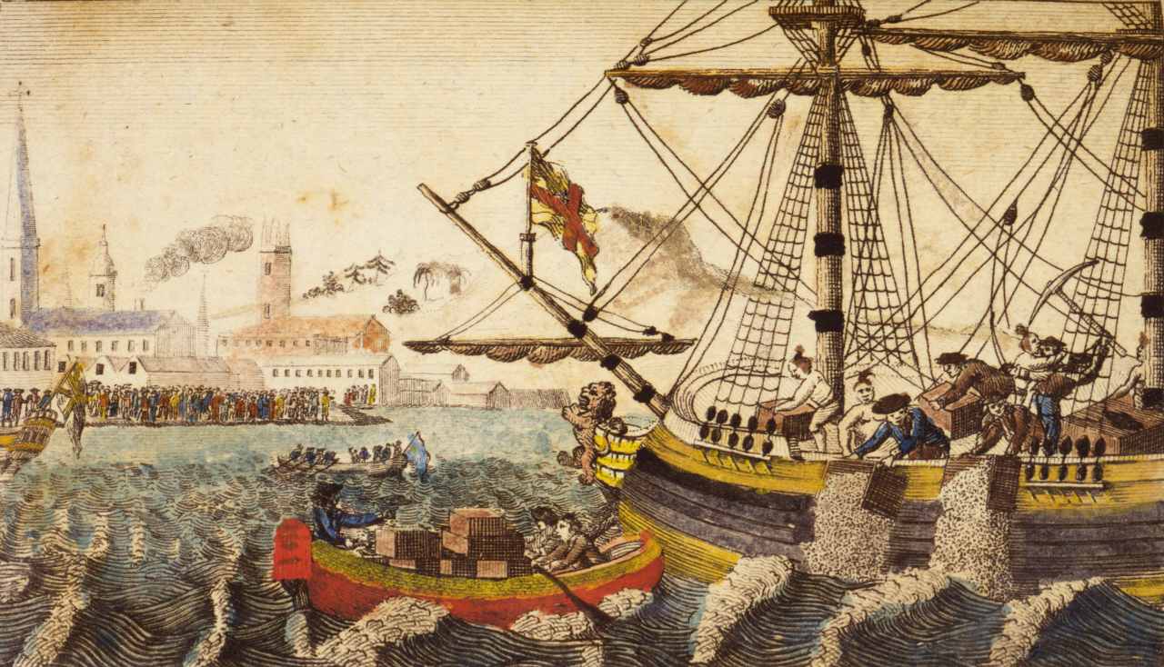 In 1773, a group of angered Bostonian citizens threw a shipment of tea by the East India Company into Boston Harbor in protest of the Tea Act in the Boston Tea Party, a seminal event that escalated the American Revolution.