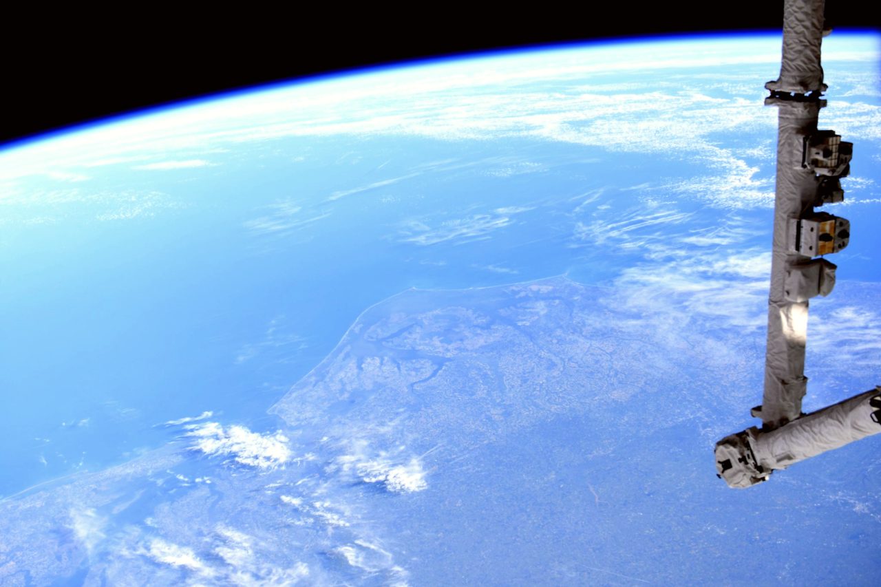 View from the International Space Station in 2019 (north is in the lower left of the photo)