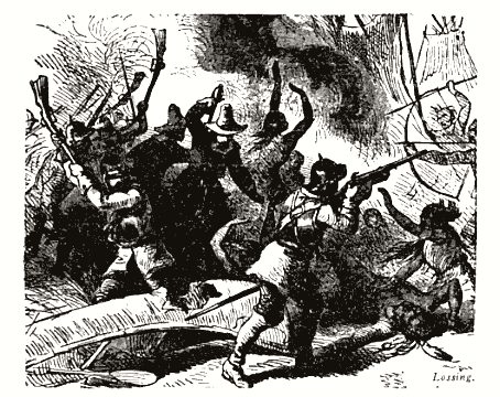 Former Massachusetts Governor John Endicott attacking the Niantics on Block Island in the summer of 1637