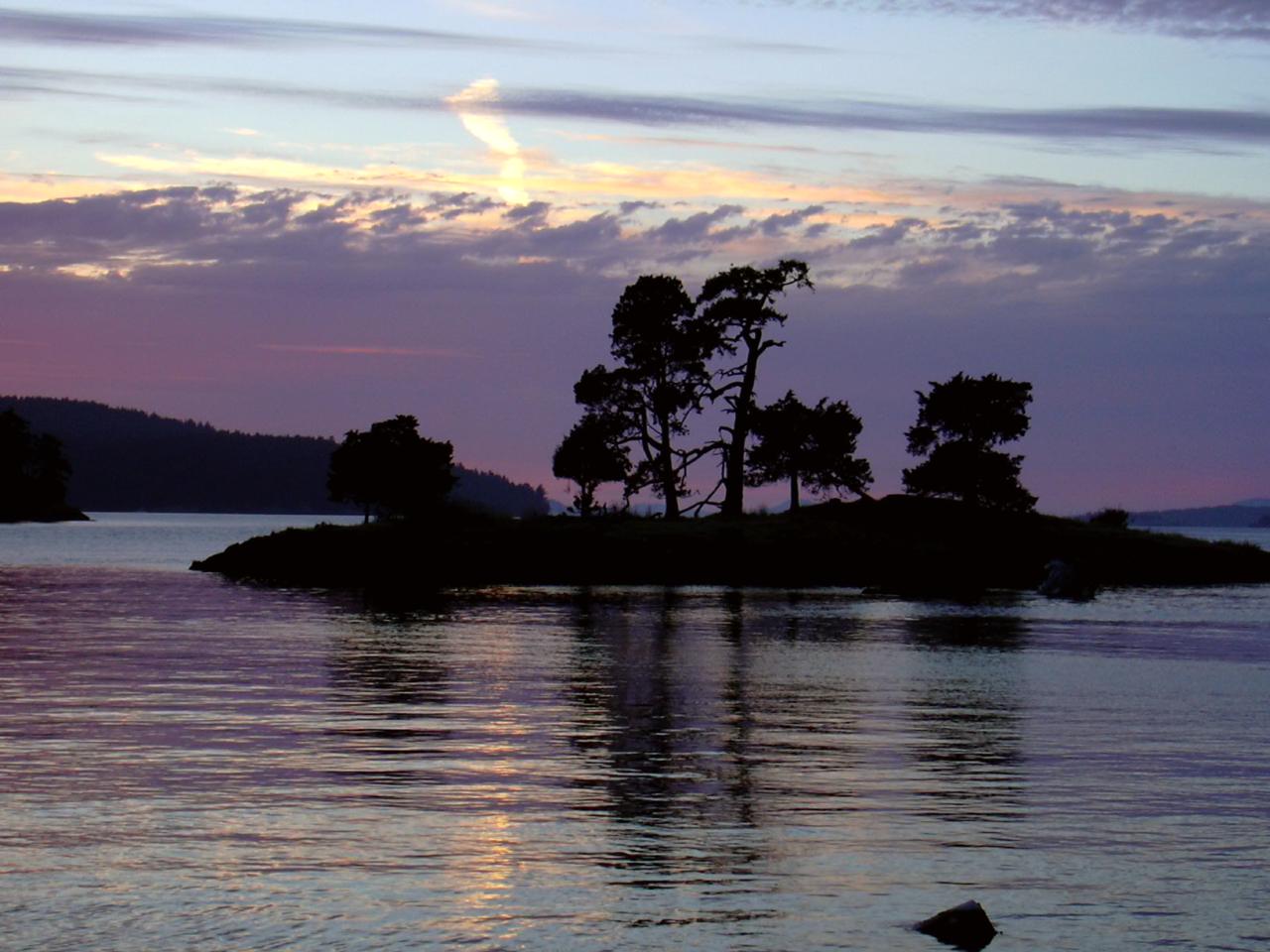 Battleship Island at night looking south towards Henry Island and the Haro Straight