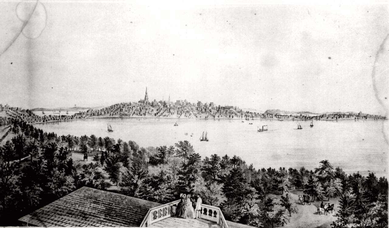 View of Madison from the Water Cure, south side of Lake Monona, 1855