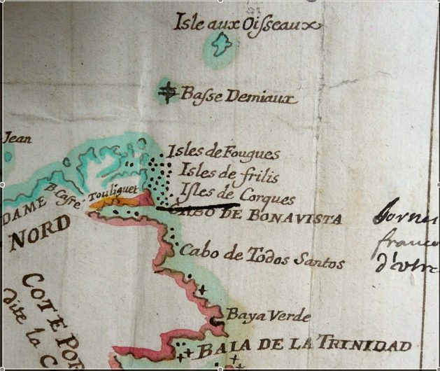 French Map (1713) of northeast Newfoundland showing Fogo Island ("Isles de Fougues") - National Archives of The United Kingdom, MPF1/225